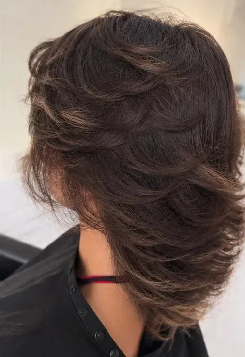 Before: dark, heavy layered hair